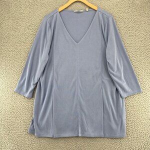 Soft Surroundings Top Womens Extra Large Odelia Blue 3/4 Sleeves V Neck Tunic